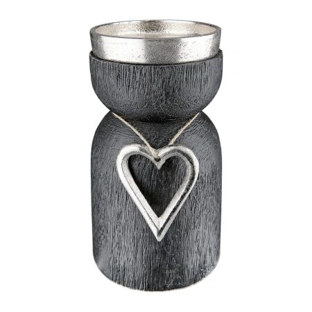 Κηροπήγιο Με Καρδιά Μαύρο Αλουμίνιο/Ξύλο Φ8x17cm