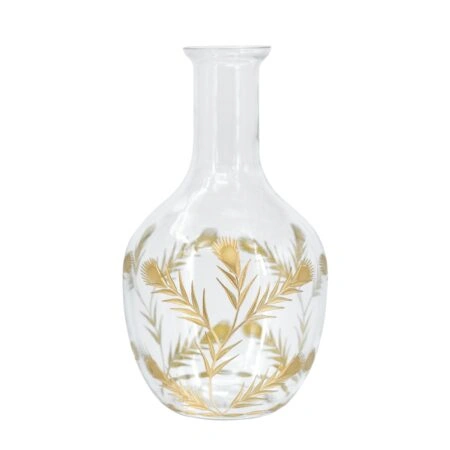 Artekko Aphelios Γυάλινο Διάφανο Διακοσμητικό Βάζο με Χρυσές Λεπτομέρειες (17x17x29)cm