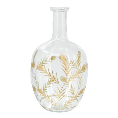 Artekko Aphelios Γυάλινο Διάφανο Διακοσμητικό Βάζο με Χρυσές Λεπτομέρειες (23x23x41)cm