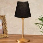 Φωτιστικό επιτραπέζιο Santo E27 ύφασμα Pvc χρώμα μαύρο - χρυσό Ø13x37εκ.