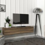 Έπιπλο τηλεόρασης επιτοίχιο Aristo Megapap με LED χρώμα καρυδί 135x31,6x25εκ.