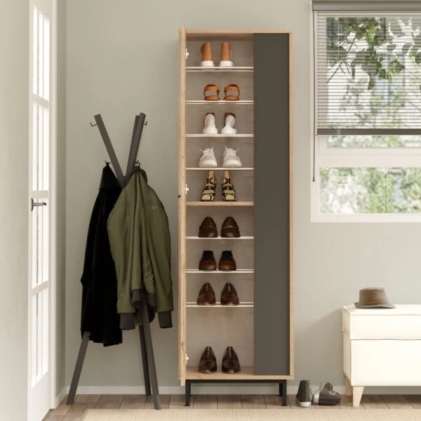 Παπουτσοθήκη  INVERCLYDE Φυσικό/Ανθρακί Μοριοσανίδα/Μελαμίνη 57.2x35.5x173.6cm