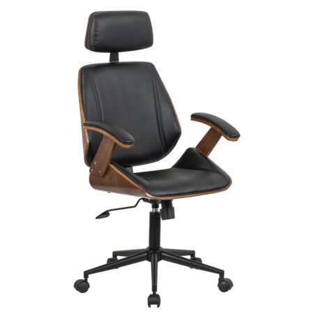 Καρέκλα Γραφείου Διευθυντή  MILIUS Μαύρο/Καφέ Ξύλο/PU/Αλουμίνιο 53x56x73-83cm