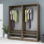 Ντουλάπα ρούχων Ricardo Megapap τετράφυλλη χρώμα καρυδί 160x51,8x181εκ.