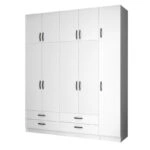 Ντουλάπα ρούχων Ricardo Megapap πεντάφυλλη με πατάρι χρώμα λευκό 200x51,8x240εκ.