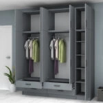 Ντουλάπα ρούχων Ricardo Megapap πεντάφυλλη με πατάρι χρώμα ανθρακί 200x51,8x240εκ.