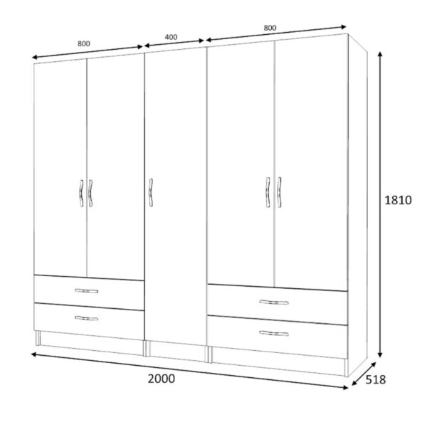 Ντουλάπα ρούχων Ricardo Megapap πεντάφυλλη χρώμα ανθρακί 200x51,8x181εκ.