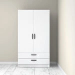 Ντουλάπα ρούχων Victoria Megapap δίφυλλη με συρτάρια χρώμα λευκό 100x60x181εκ.