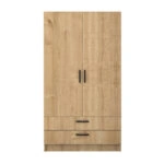 Ντουλάπα ρούχων Victoria Megapap δίφυλλη με συρτάρια χρώμα φυσικό οξιάς 100x60x181εκ.