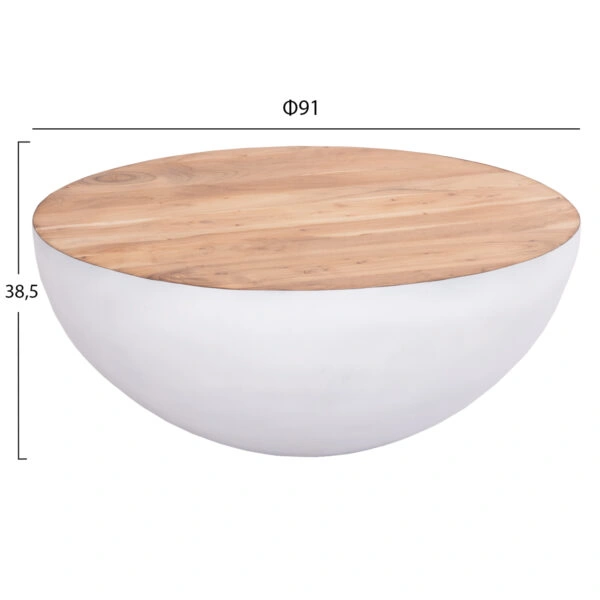 ΔΙΑΚΟΣΜΗΤΙΚΟ ΤΡΑΠΕΖΙ ΣΑΛΟΝΙΟΥ BOWL Φ91x38,5Yεκ. ΛΕΥΚΟ ΜΕ ΞΥΛΟ ΑΚΑΚΙΑΣ HM8717.23 Β'ΔΙΑΛΟΓΗΣ