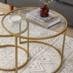 Τραπεζάκι σαλονιού σετ 2 τμχ Vetro Megapap μέταλλο - γυαλί χρώμα χρυσό Ø60x43εκ.