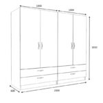 Ντουλάπα ρούχων Victoria Megapap τετράφυλλη με συρτάρια χρώμα λευκό 200x60x181εκ.