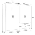 Ντουλάπα ρούχων Victoria Megapap τετράφυλλη με συρτάρια χρώμα λευκό 200x60x181εκ.