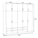 Ντουλάπα ρούχων Victoria Megapap πεντάφυλλη με πατάρι και συρτάρια χρώμα λευκό 250x60x240εκ.