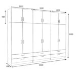 Ντουλάπα ρούχων Victoria Megapap εξάφυλλη με πατάρι και συρτάρια χρώμα λευκό 300x60x240εκ.