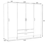 Ντουλάπα ρούχων Victoria Megapap τετράφυλλη με συρτάρια χρώμα καρυδί 200x60x181εκ.