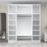 Ντουλάπα ρούχων Victoria Megapap τετράφυλλη με πατάρι και συρτάρια χρώμα λευκό 200x60x240εκ.