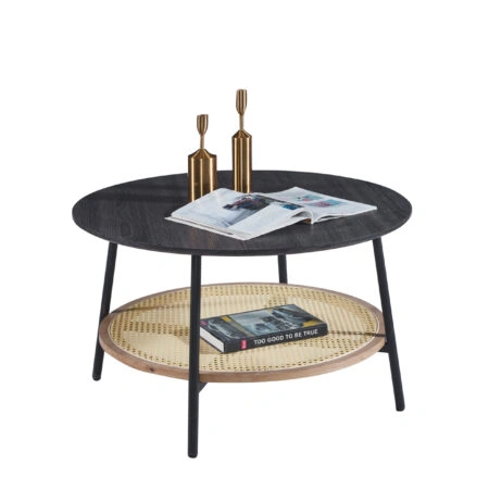 ΤΡΑΠΕΖΙ ΣΑΛΟΝΙΟΥ SEWELL HM18033 MDF ΣΕ ZEBRANO-ΜΕΤΑΛΛΙΚΑ ΠΟΔΙΑ-WICKER Φ80x46