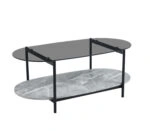 ΤΡΑΠΕΖΙ ΣΑΛΟΝΙΟΥ ΟΒΑΛ KITTY HM18040 ΓΥΑΛΙ ΦΙΜΕ TOP-GREY MARBLE ΜΕΛΑΜΙΝΗ 110x50x43Υεκ