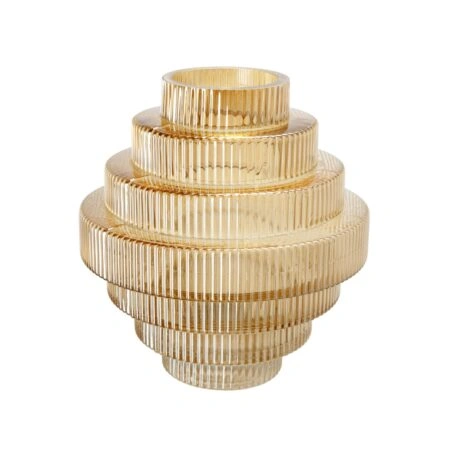 Artekko Fluted Κίτρινο Ημιδιάφανο Διακοσμητικό Βάζο με Ραβδώσεις (23x23x25)cm