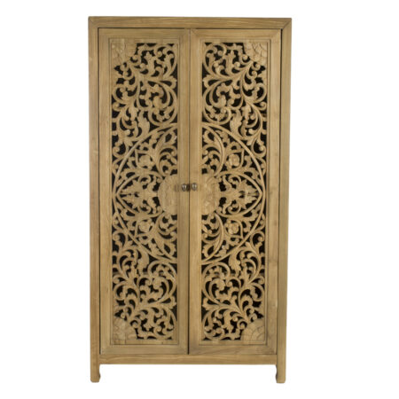 Artekko Mandala Σκαλιστή Ξύλινη Ντουλάπα σε Φυσική Απόχρωση (100x53x185)cm