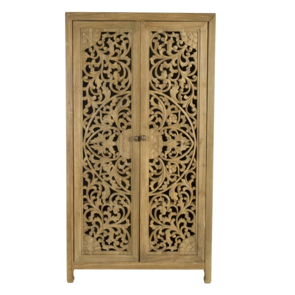 Artekko Mandala Σκαλιστή Ξύλινη Ντουλάπα σε Φυσική Απόχρωση (100x53x185)cm