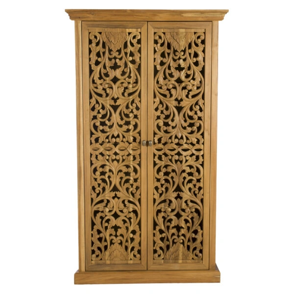 Artekko Mandala Σκαλιστή Ξύλινη Ντουλάπα σε Φυσική Απόχρωση (106x53x185)cm