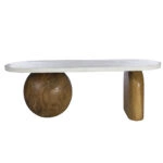 Artekko Solid Καφέ Ξύλινο Τραπέζι Σαλονιού με Λευκή Επιφάνεια Terrazzo (140x70x50)cm