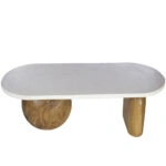 Artekko Solid Καφέ Ξύλινο Τραπέζι Σαλονιού με Λευκή Επιφάνεια Terrazzo (140x70x50)cm