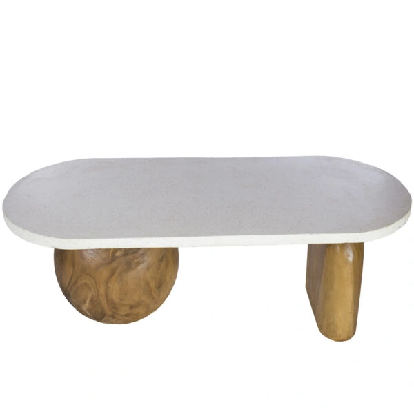 Artekko Solid Καφέ Ξύλινο Τραπέζι Σαλονιού με Λευκή Επιφάνεια Terrazzo (140x70x50)cm