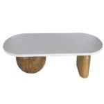 Artekko Solid Καφέ Ξύλινο Τραπέζι Σαλονιού με Λευκή Επιφάνεια Terrazzo (140x70x50)cm