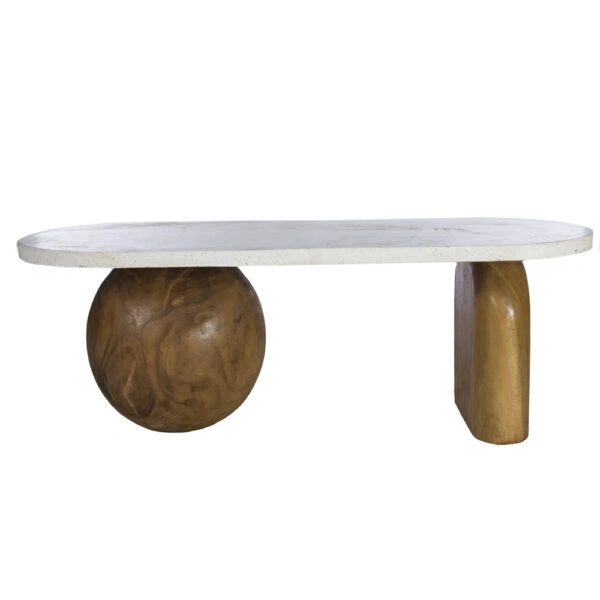 Artekko Solid Καφέ Ξύλινο Τραπέζι Σαλονιού με Λευκή Επιφάνεια Terrazzo (140x70x50)cm