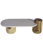 Artekko Solid Καφέ Ξύλινο Τραπέζι Σαλονιού με Λευκή Επιφάνεια Terrazzo (163x70x55)cm