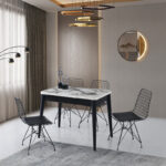 Artekko Dolunay Τραπέζι Επεκτεινόμενο MDF με Πλαστικό Πόδι Λευκό/Μαύρο (100x60x79)cm (120x100)cm