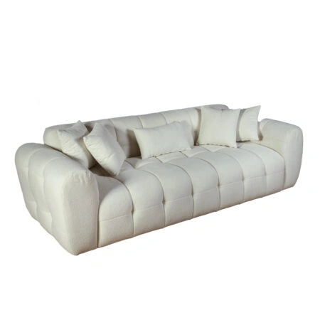 Artekko Sara Τριθέσιος Καναπές με Εκρού  Μπουκλέ Ύφασμα (240x100x80)cm