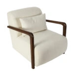 Artekko Plus Εκρού Υφασμάτινη Πολυθρόνα με Ξύλινα Μπράτσα (74x90x75)cm