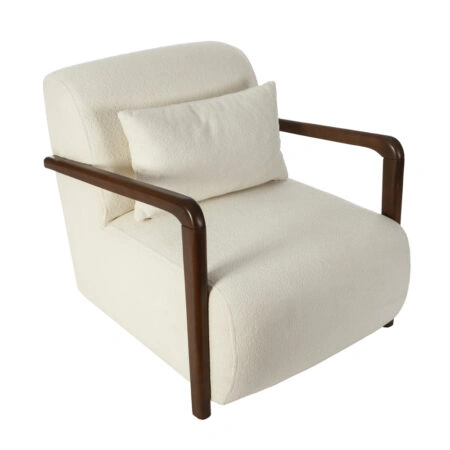 Artekko Plus Εκρού Υφασμάτινη Πολυθρόνα με Ξύλινα Μπράτσα (74x90x75)cm