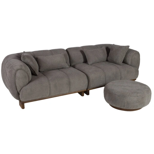 Artekko Ponpon Γκρι Τριθέσιος Καναπές με Μπουκλέ Ύφασμα (250x100x70)cm