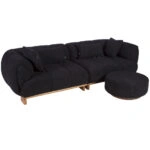 Artekko Ponpon Μαύρος Τριθέσιος Καναπές με Μπουκλέ Ύφασμα (250x100x70)cm