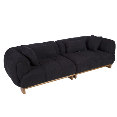 Artekko Ponpon Μαύρος Τριθέσιος Καναπές με Μπουκλέ Ύφασμα (250x100x70)cm