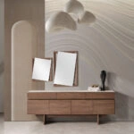 Artekko Stone Καφέ Μπουφές MDF με Όψη Πέτρας στην Επιφάνεια (210x48x79)cm με 2 Καθρέπτες (90x90x5)cm (60x50x5)cm 3pcs