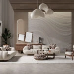 Artekko Stone Καφέ Μπουφές MDF με Όψη Πέτρας στην Επιφάνεια (210x48x79)cm με 2 Καθρέπτες (90x90x5)cm (60x50x5)cm 3pcs