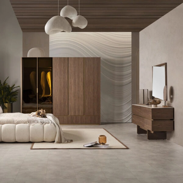 Artekko Stone Καφέ Μπουφές MDF με Όψη Πέτρας στην Επιφάνεια (210x48x79)cm με 2 Καθρέπτες (90x90x5)cm (60x50x5)cm 3pcs