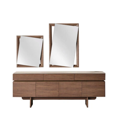 Artekko Stone Καφέ Μπουφές MDF με Όψη Πέτρας στην Επιφάνεια (210x48x79)cm με 2 Καθρέπτες (90x90x5)cm (60x50x5)cm 3pcs