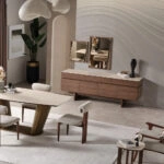 Artekko Stone Καφέ Μπουφές MDF με Όψη Πέτρας στην Επιφάνεια (210x48x79)cm με 2 Καθρέπτες (90x90x5)cm (60x50x5)cm 3pcs