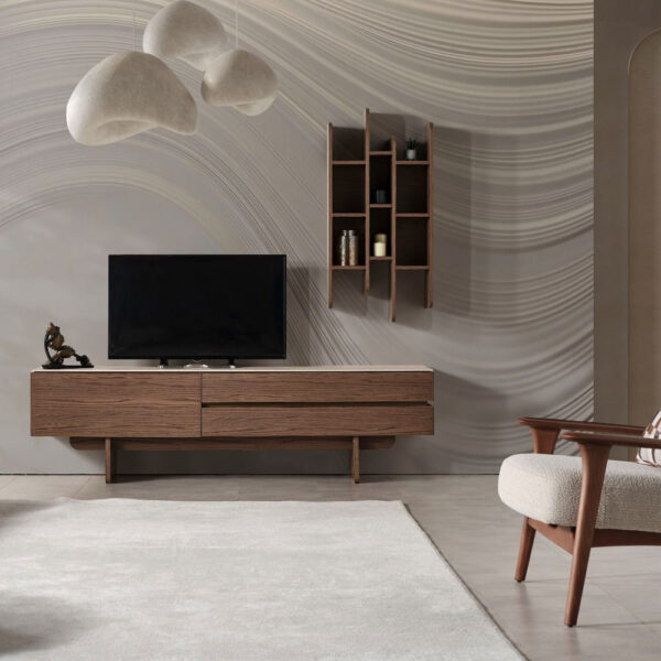 Artekko Stone Καφέ Έπιπλο Τηλεόρασης MDF με Όψη Πέτρας στην Επιφάνεια (210x48x60)cm