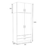 Ντουλάπα ρούχων Victoria Megapap δίφυλλη με πατάρι και συρτάρια χρώμα λευκό 100x60x240εκ.