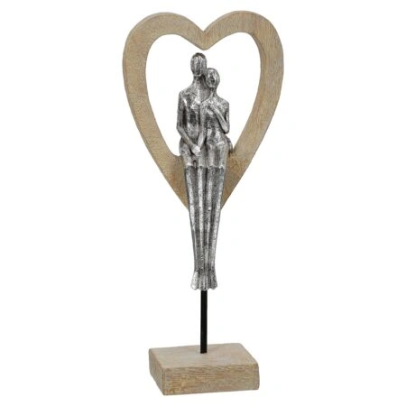Γλυπτό Καρδιά "Aroha" Couple Motif Πολυρεζίνη Brown Ασημένιο PU 14.5x7x34cm