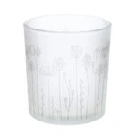 Φανάρι Καταιγίδας Cylindrical "Flower" Λουλουδάτο Design Γυάλινο Λευκό PU 18 H. cm D. 7 cm