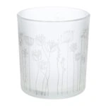 Φανάρι Καταιγίδας Cylindrical "Flower" Λουλουδάτο Design Γυάλινο Λευκό PU 18 H. cm D. 7 cm